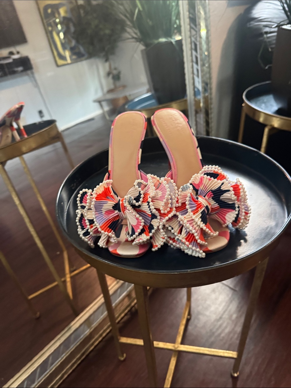 Embellished Pink Multicolor Slide Sandals - Women's Fashion